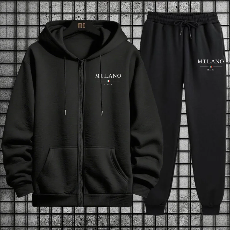 Mens Fashion Zip Up Hoodies - Мужской спортивный костюм Весна 2026: повседневный,